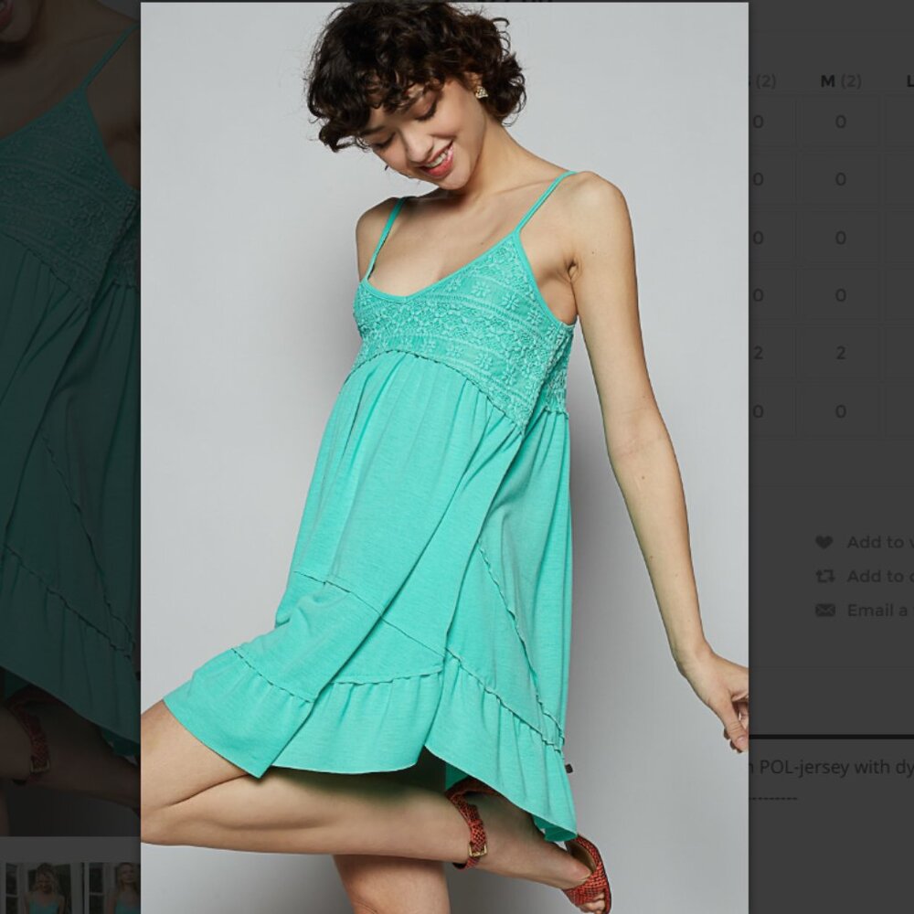 T2667 POL Mint Aqua Jersey Lace Top Minidress Spaghetti Straps - Picture 7 of 9